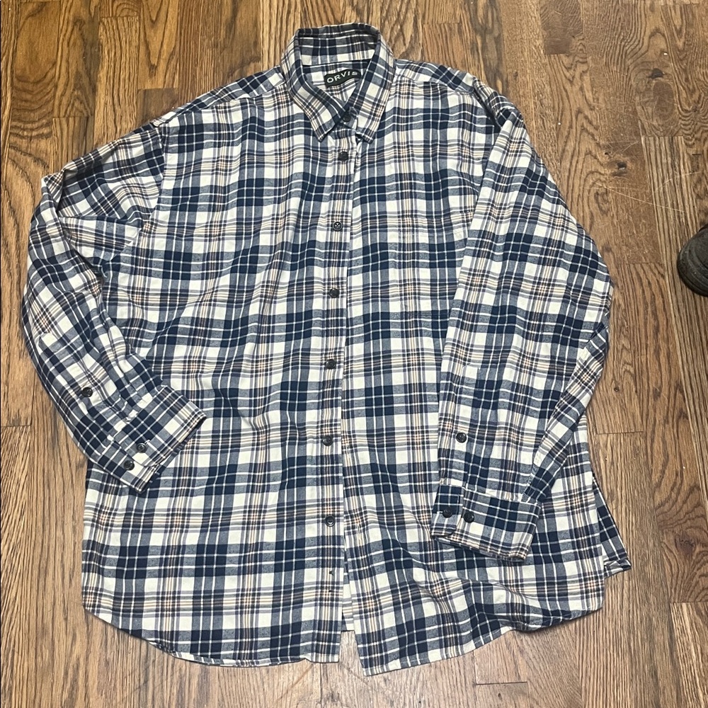 Orvis Flannel Shirt Mens XXL Blue plaid wool/cotton blend